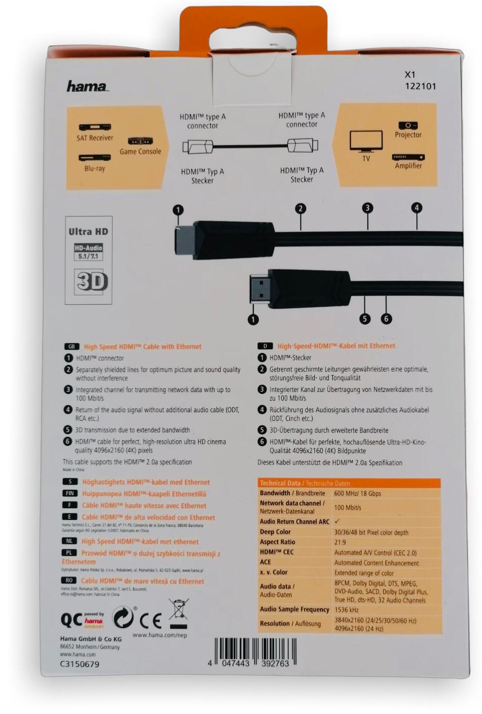 Hama High Speed HDMI Cable with Ethernet (3m)