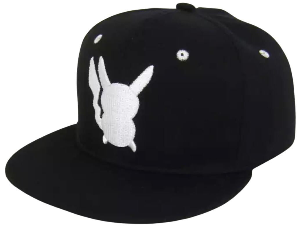 “Pikachu’s Shadow” Snapback Cap (white on black)